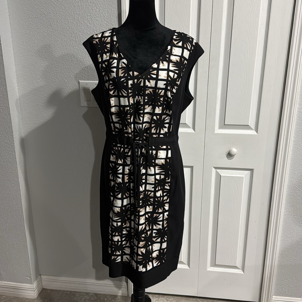 New York & Company Black and Cream Geometric Midi Dress